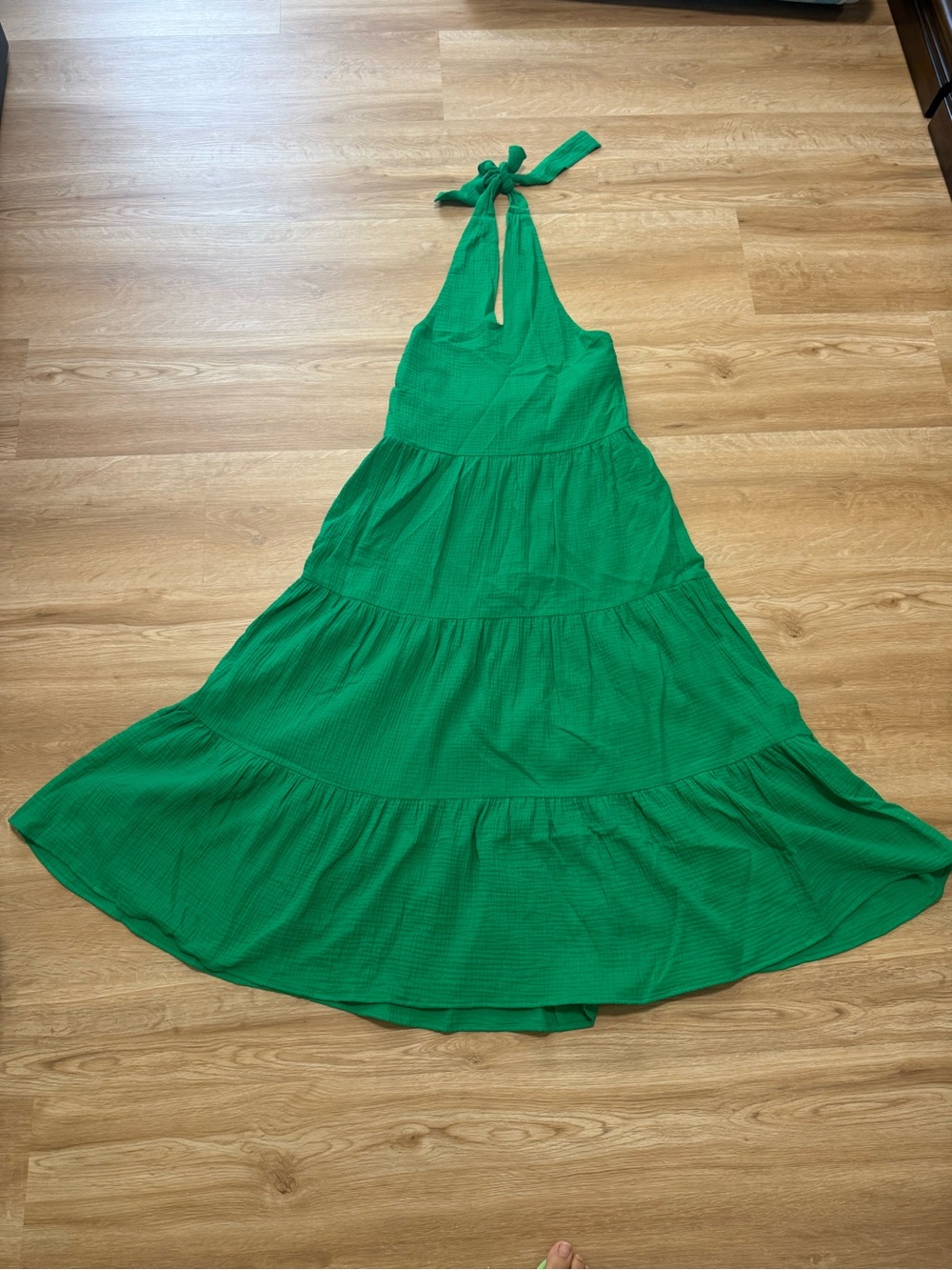 Bright Green Halter Tiered Maxi Dress